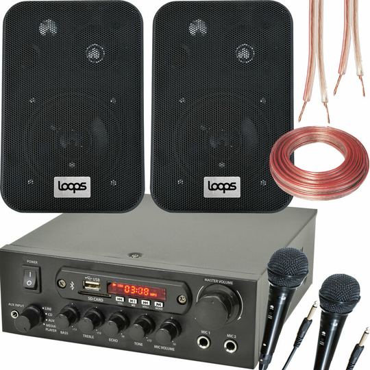 Bluetooth Karaoke System Kit Wireless Amplifier Player Speakers & Microphones
