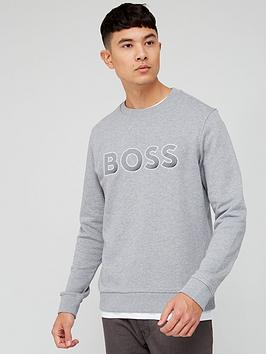 BOSS Salbo Logo Sweatshirt - Light Grey, Light Grey, Size Xs, Men
