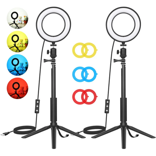 Asupermall - 2-Pack Desktop usb led Video Lights Kit with 2 * Dimmable 6 Inch led Ring Light 5600K + 2 * Extendable Tripod + 2 * Flexible Ballhead +