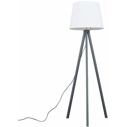 Floor Lamp Modern Wooden Tripod Light in Grey with Tapered Shade - White