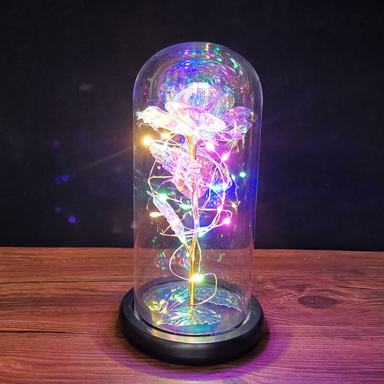 Charming Everose, Glass Dome with led Lights, Gift Ideas for Women, Christmas, Mother's Day (Colorful Light Up Roses)
