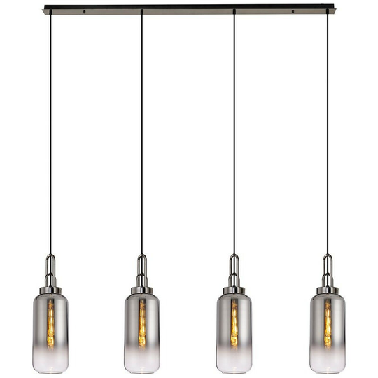 Luminosa Lighting - Luminosa Linear 4 Light Pendant E27 With 16cm Cylinder Glass, Smoked, Clear Black Chrome, Matt Black