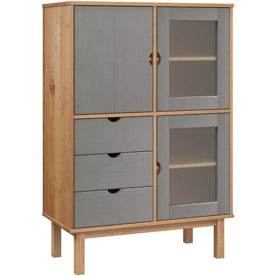 Highboard Brown and Grey 85x43x125 cm Solid Wood Pine Vidaxl Grey