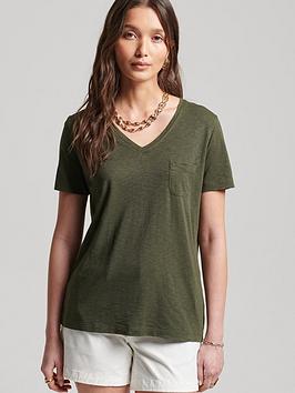 Superdry Sustainable Studios V-Neck T-Shirt With Pocket - Green, Green, Size 10, Women