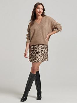 Superdry Studios Slouch V Knit - Brown, Brown, Size 8, Women