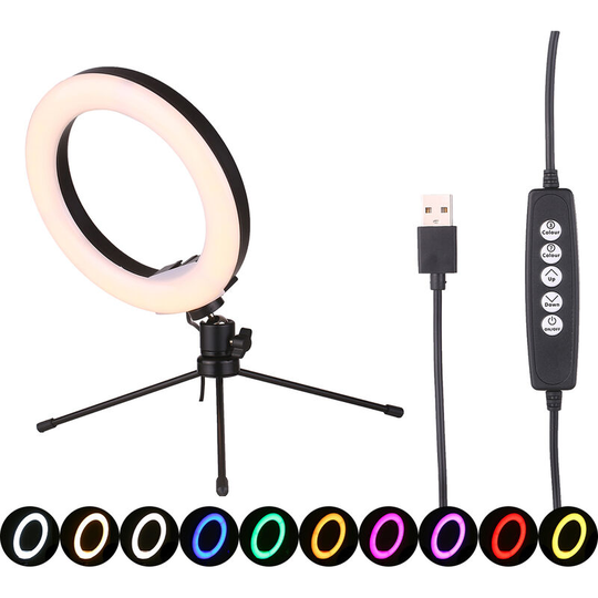 Asupermall - 8 Inch Dimmable Selfie Ring Light usb Powered Desk Lamp led Ring Light Nightlight with Flexible Tripod Stand 10 Brightness Level