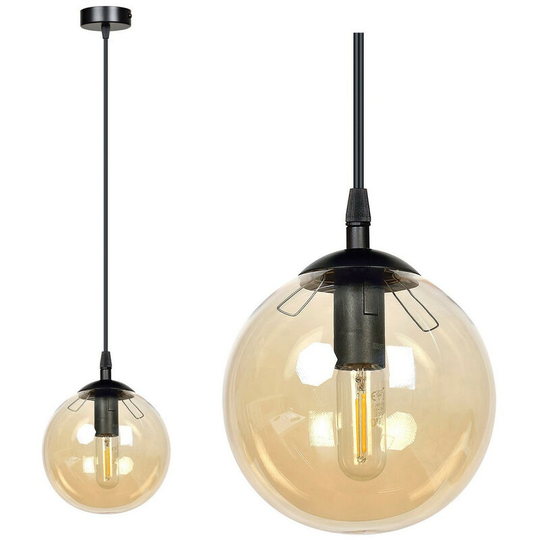 Emibig Cosmo Black Globe Pendant Ceiling Light with Amber Glass Shades, 1x E14