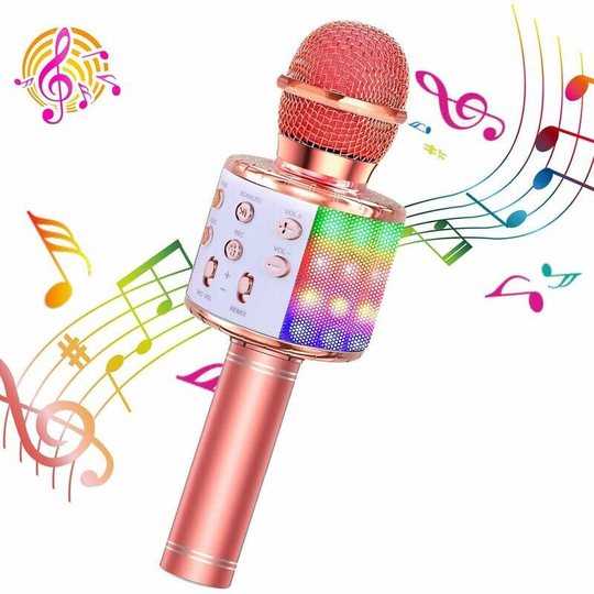 Bearsu - Karaoke microphone, Bluetooth microphone, with led dynamic light effect speaker