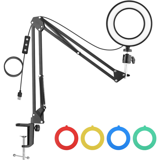 Andoer - 6 Inch led Ring Light Kit Including 1 * 5600K usb Ring Light + 1 * Desk Mount Metal Light Stand + 1 * Flexible Ballhead + 4 * Color