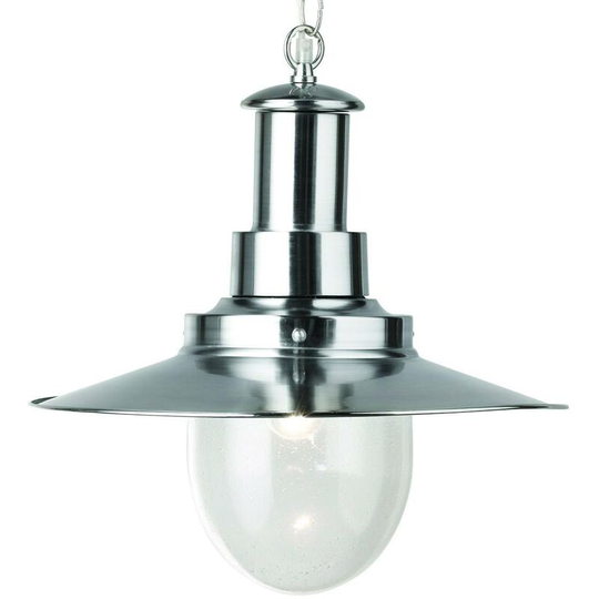 Searchlight Fisherman - 1 Light Dome Ceiling Pendant Satin Silver, Seeded Glass, E27