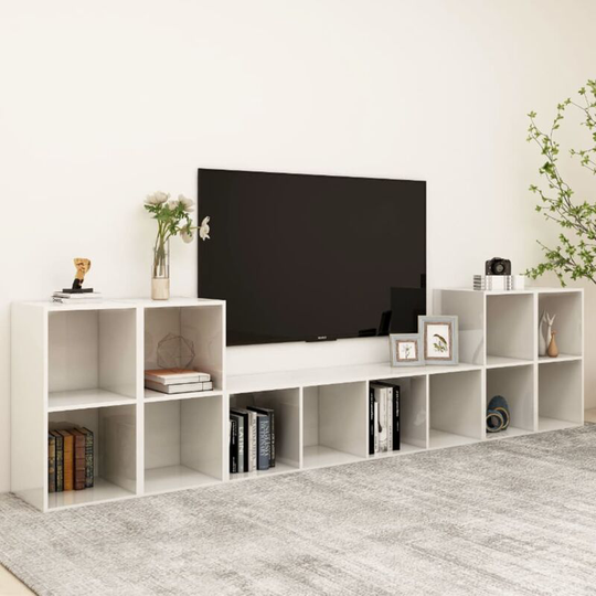 Topdeal - 5 Piece tv Cabinet Set High Gloss White Chipboard FF3080048_UK