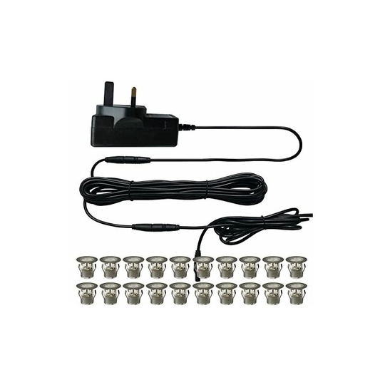 First Choice Lighting - Set of 20 - 30mm Stainless Steel IP67 Warm White led Plinth Decking Kit - Polished stainless steel and clear pc