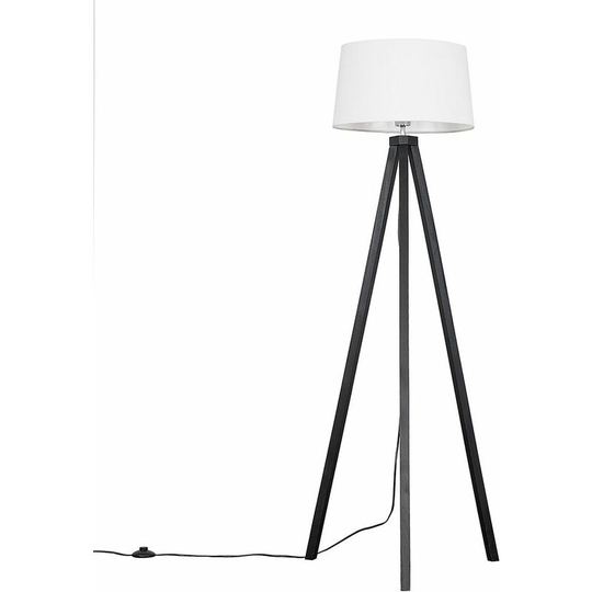 Barbro Tripod Floor Lamp in Black with Doretta Shade - White + led Bulb