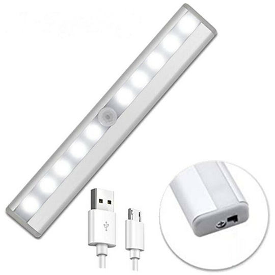 Aougo - 10 led Rechargeable led Closet Light with Motion Sensor Under Cabinet Lights Stick Anywhere Wireless usb Rechargeable Night Light for