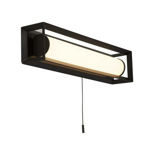 Searchlight Chaplin Rectangular Led Wall Light, Matt Black - 400mm With Pull Switch