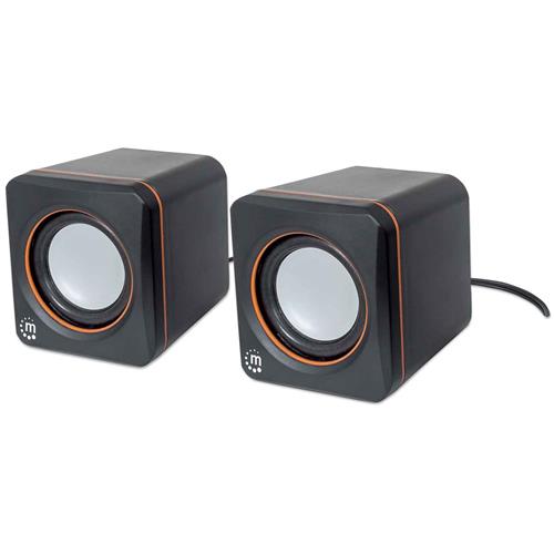 Manhattan 2600 Series Speaker System Small Size Big Sound Two Speakers Stereo USB power Output: 2x 3W 3.5mm plug for sound In-Line volume control Cable 0.9m Black Three Year Warranty Box