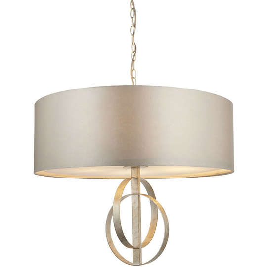Merano Trento 5 Light Ceiling Pendant Antique Silver Leaf & Mink Satin Fabric