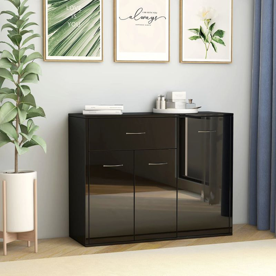 Sideboard High Gloss Black 88x30x70 cm Chipboard VD31717 - Hommoo