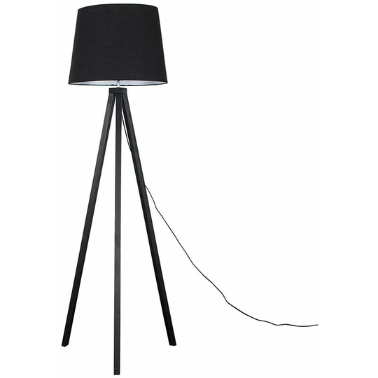 Floor Lamp Modern Wooden Tripod Light in Black with Tapered Shade - Black + led Bulb