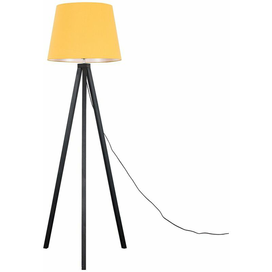 Minisun - Black Wooden Tripod Floor Lamp with Fabric Lampshade