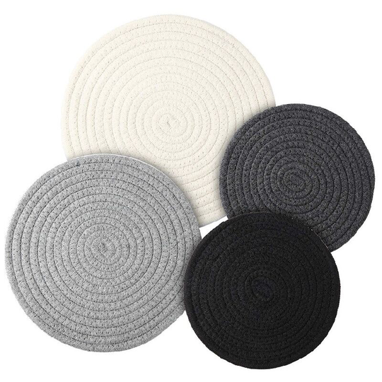1 Piece Tripod Pot Holder Set: Round Woven Pot Holder Set - 100% Cotton Woven Heat Pad - Coaster - Cooking & Baking Table Mat 2 18cm 3 11cm
