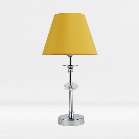 First Choice Lighting - Chrome Plated Stacked Bedside Table Light Faceted Acrylic Detail Ochre Fabric Shade - Polished chrome plate with clear