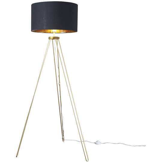 Aero Gold Metal Tripod Floor Lamp Base with Drum Shade - Black & Gold - Including led Bulb