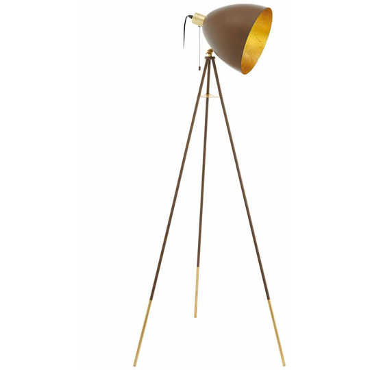 Tripod Floor Lamp Light Gold Leg & Rust Metal Dome Shade 1 x 60W E27 Bulb