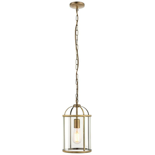 Endon Lambeth - 1 Light Ceiling Pendant Antique Brass, Glass, E27
