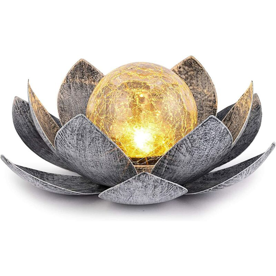Aougo - Outdoor Solar Garden Lights, Cracked Glass Globe Lotus Decoration, Waterproof led Metal Flower Lights for Patio, Lawn, Pathway, Table, Floor
