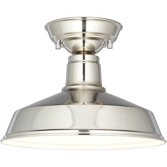 Endon Darton Semi Flush Ceiling Pendant Light Polished Nickel, Gloss White Inner Shade