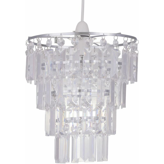 First Choice Lighting - Clear Acrylic 4 Tier Easy Fit Light Shade - Polished chrome plate with clear acrylic detail