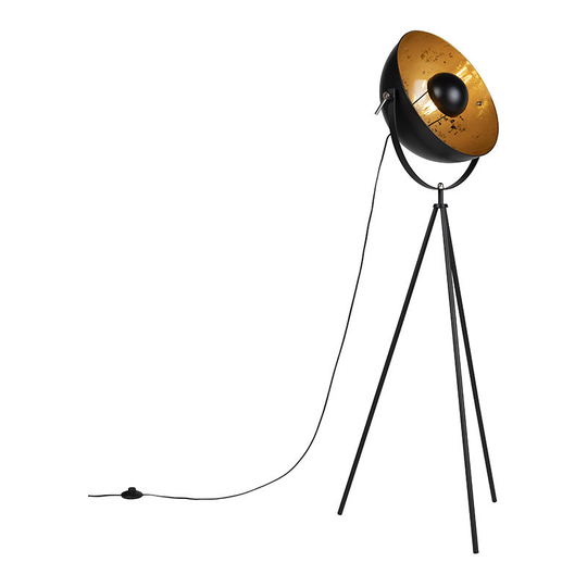 Qazqa - Industrial floor lamp tripod black - Magna 40 Eglip - Black