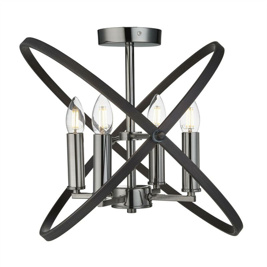 Searchlight Hoopla - 4 Light Semi Flush Pewter, Black, E14