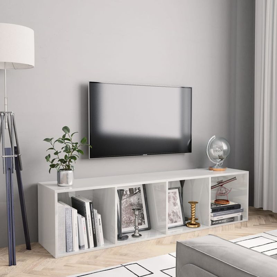 Book Cabinet/TV Cabinet High Gloss White 143x30x36 cm VD31296 - Hommoo