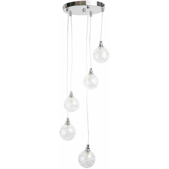 First Choice Lighting - Chrome 5 Light Cluster Fitting with Glass Globe Shades - Polished chrome plate and clear & inner wired detailed glass