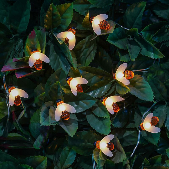 4m Solar Power LED Bumble Bee Fairy Lights Warm White | Garden Outdoor Decoration - Yellow