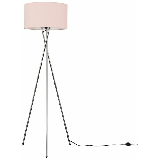 Floor Lamp Tripod Camden Light in Chrome with Cylinder Lampshade - Pink + led Bulb
