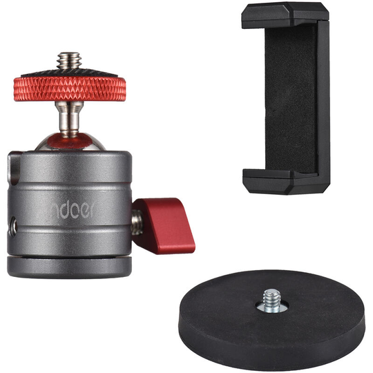 Andoer - Mini Ball Head 360¡ã Rotatable Ballhead Tripod Mount Aluminum Alloy with Magnetic Base Phone Holder Replacement for iPhone 14/13/12/11