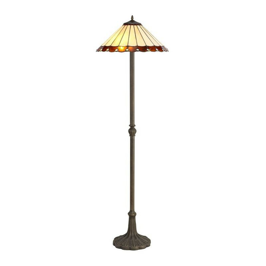 Luminosa Lighting - 2 Light Leaf Design Floor Lamp E27 With 40cm Tiffany Shade, Amber, Crystal, Aged Antique Brass