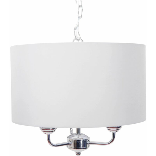 First Choice Lighting - 3 Light Chrome Pendant Chandelier with Light Cream Fabric Shade - Polished chrome plate and cream cotton