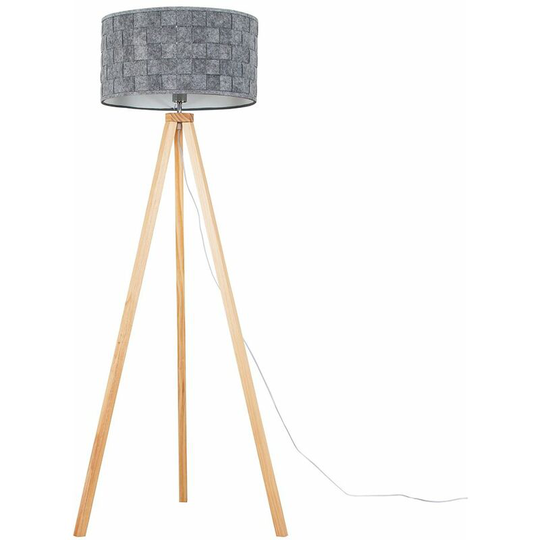 150cm Light Wood Tripod Floor Lamp + 6w led gls Bulb - Grey Felt Weave