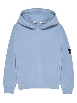 Calvin Klein Jeans Boys Badge Textured Hoodie - Light Blue, Light Blue, Size 8 Years
