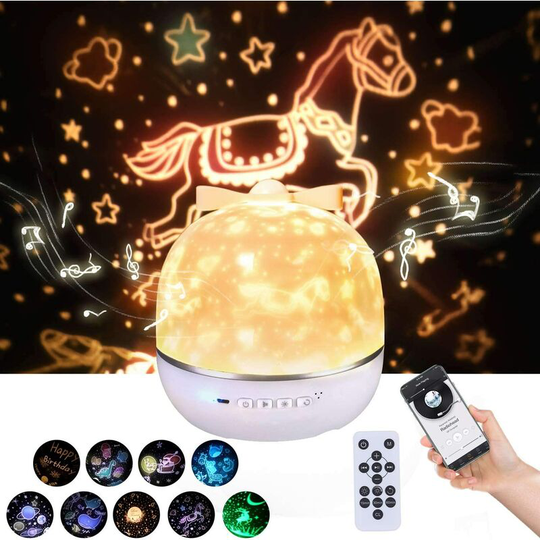 Night Light Projector Kids Bluetooth Speaker Projection Lamp Star Projector Lamp Remote Control 360° Rotation usb for Girl Baby All Saints Day