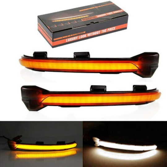 Dynamic LED Turn Signal Light With Gradient Light Replacement For Golf 7 MK7 GTI R GTE GTD Blacked Out Shell (Yellow + White)