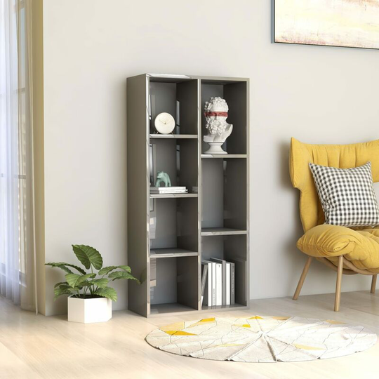 Asupermall - Book Cabinet High Gloss Grey 50x25x106 cm Chipboard