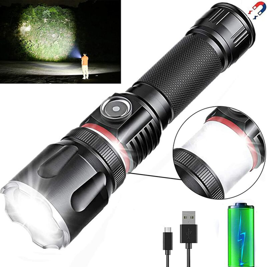 Aougo - Rechargeable Torch, Portable Ultra Bright led Flashlight, Magnetic Work Light with 360° cob Light, Zoomable, Waterproof, 4 Light Modes for