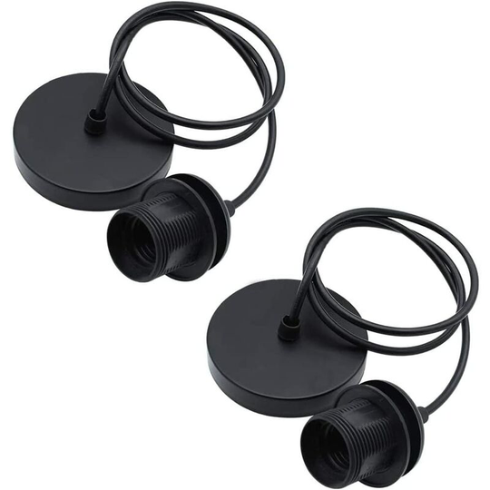 Aougo - Set of 2 E27 Black Chrome Rosette with Locking Ring Shade for diy Pendant Light Vintage Chandeliers Modern Pendant Lamp (Black)
