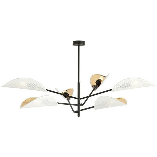 Emibig Vene Black Multi Arm Semi Flush Ceiling light with White, Gold Fabric Shades, 6x E14