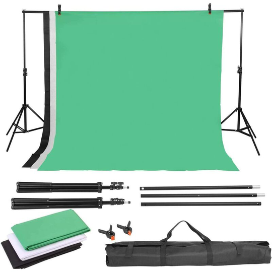 Femor - Professional Studio Background System Photo Studio Lighting Telescopic Boom Stand Kit with White Black Green (Nonwoven Tote (Tripod with 1.6